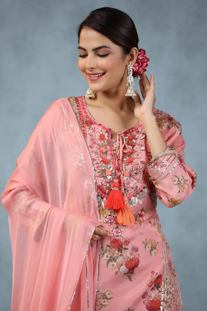 Peach Dhoti Salwar Suit