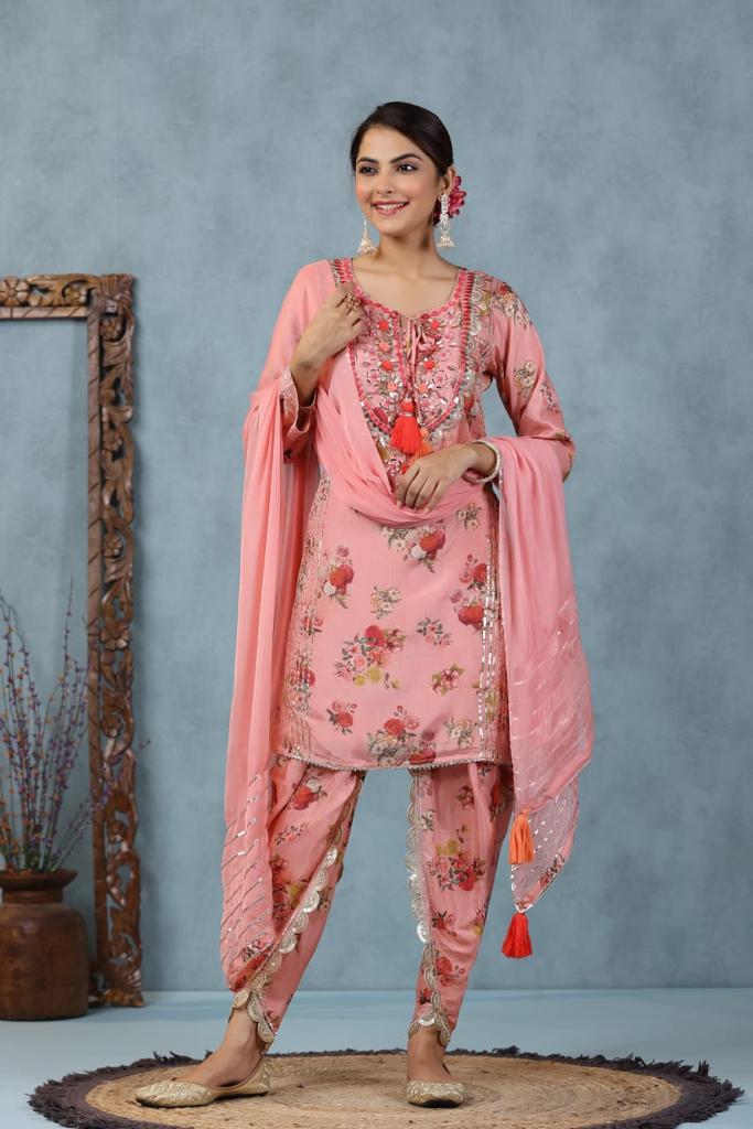 Peach Dhoti Salwar Suit