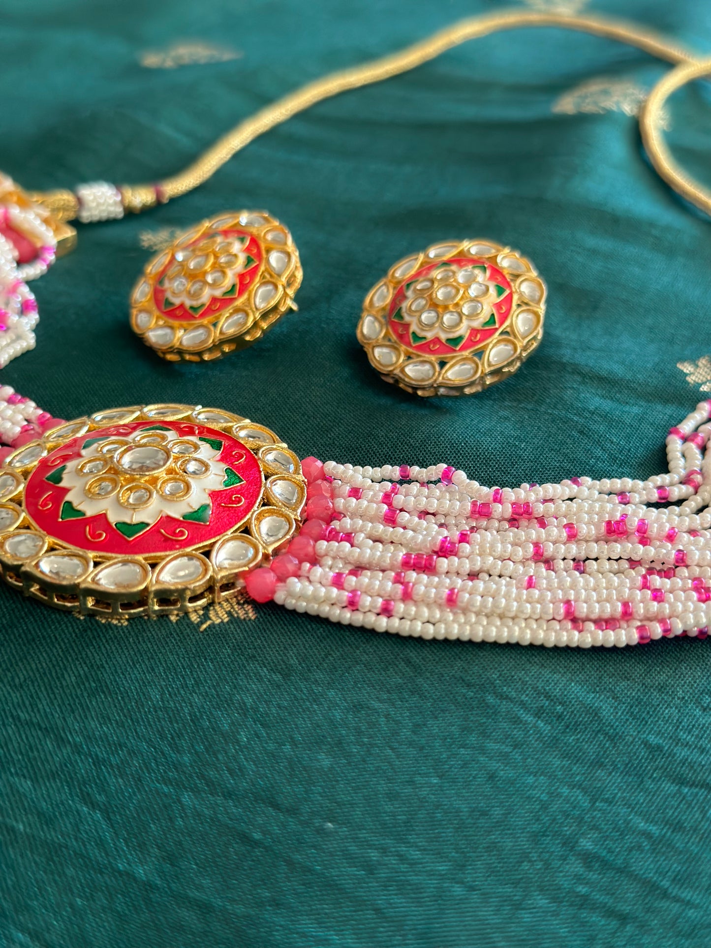 Pink Moti Choker Necklace Set