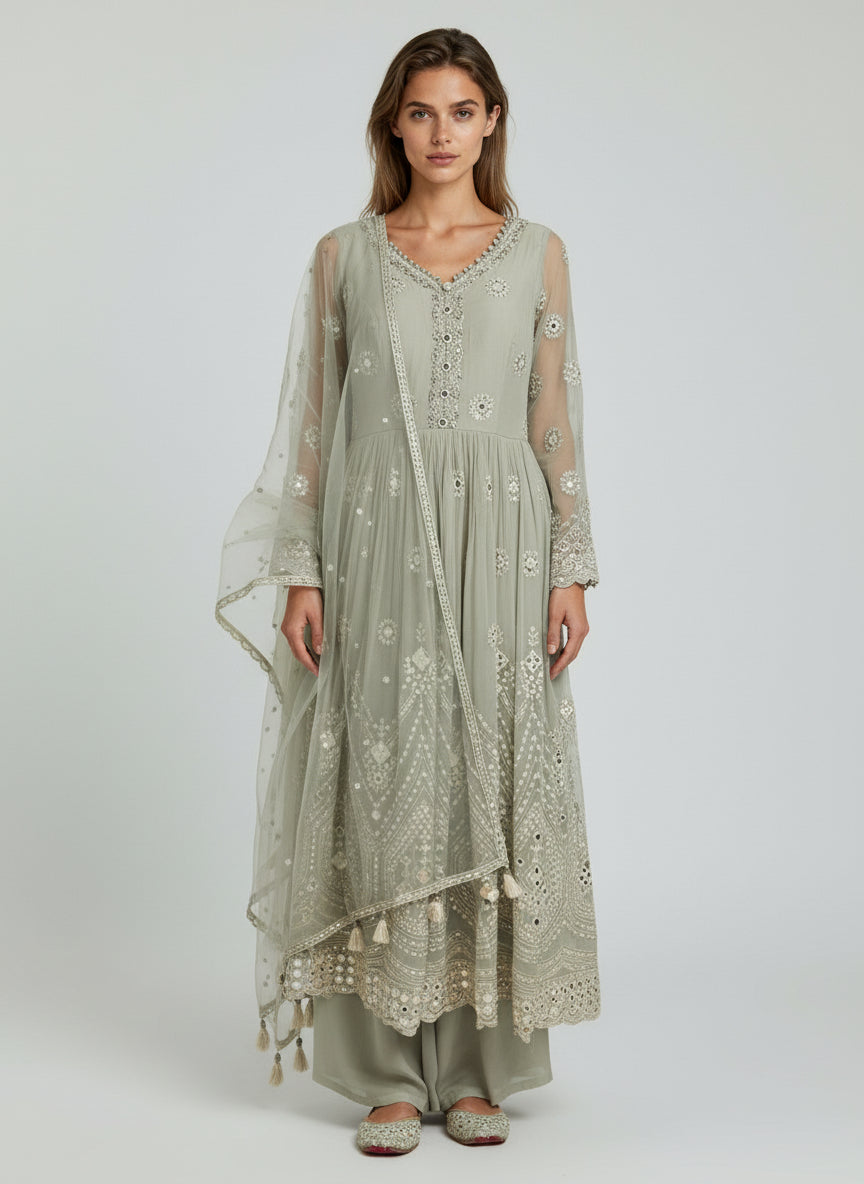 Light Grey Palazzo Anarkali Suit