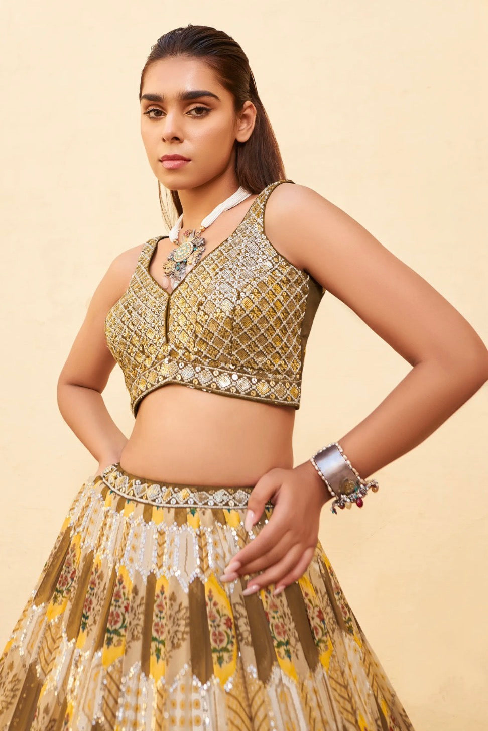 Olive Green Wedding Wear Lehenga Choli