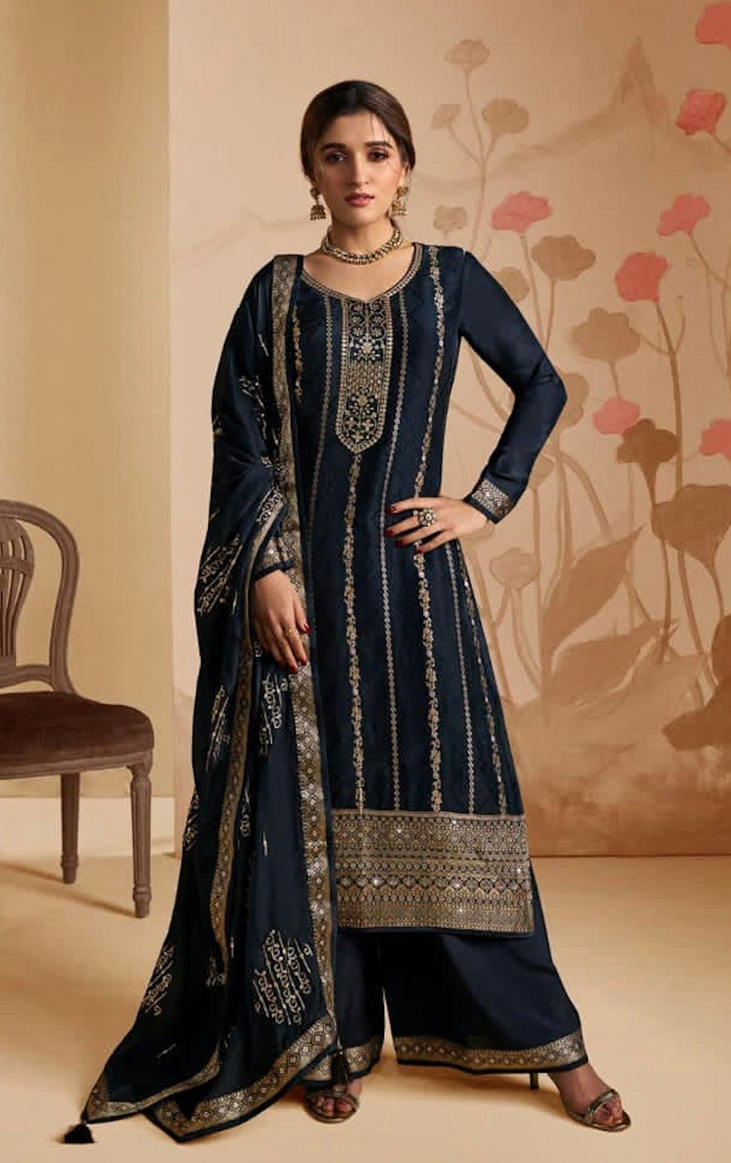Navy Blue Palazzo Suit