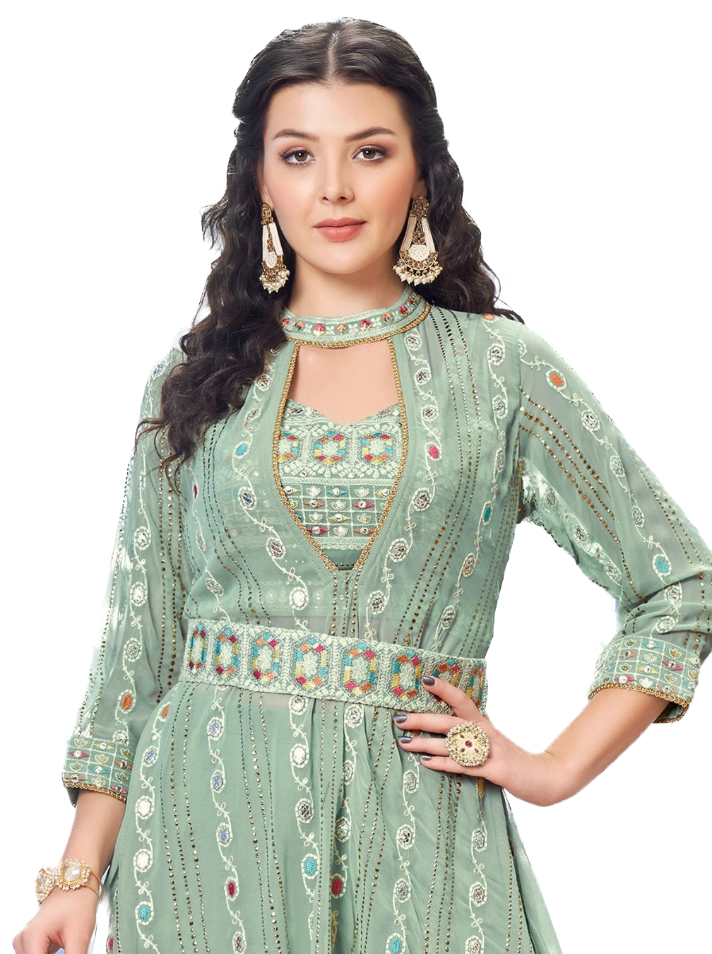 Pista Green Palazzo Salwar Suit