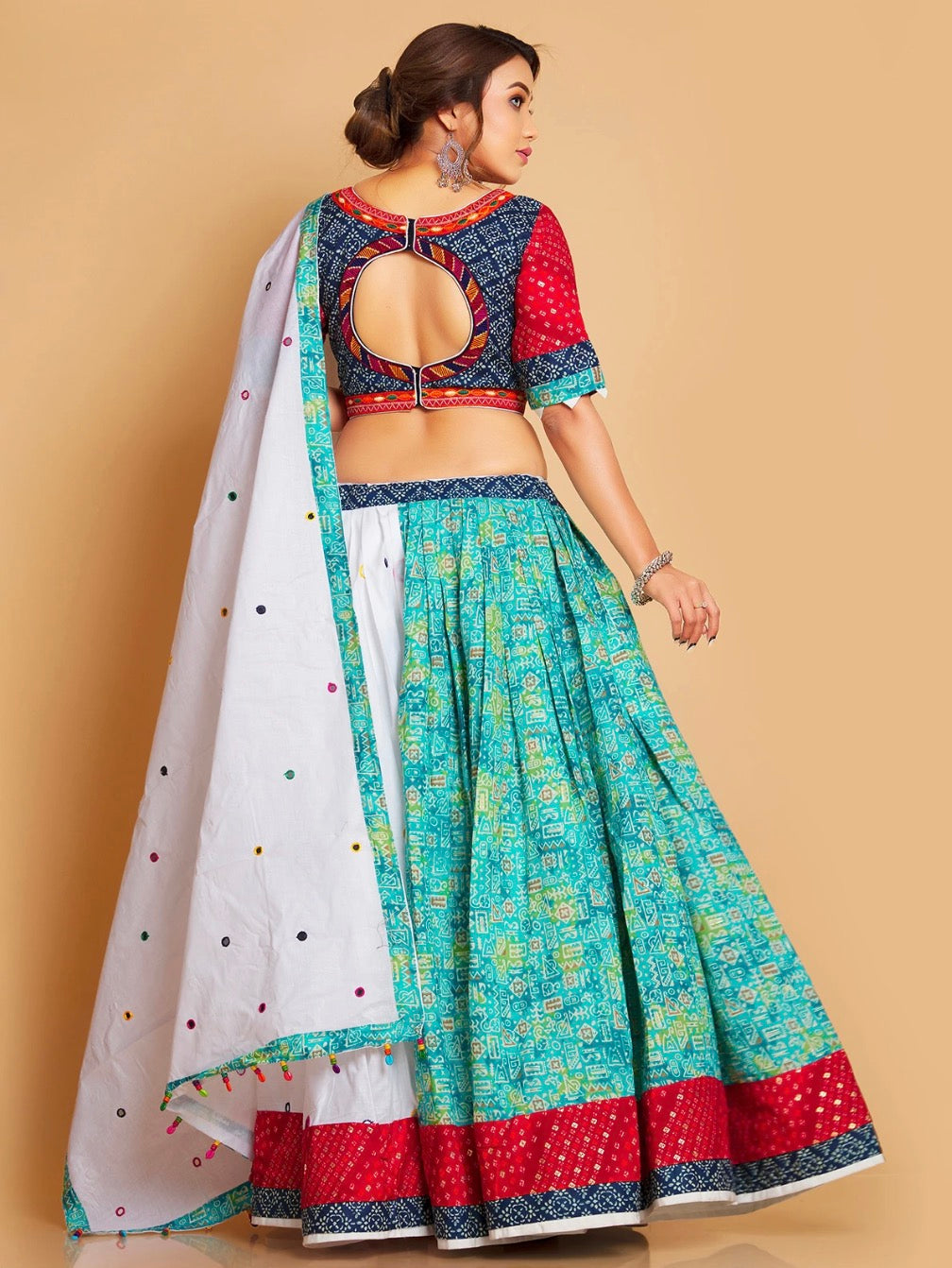 White and Sea Green Chaniya Choli