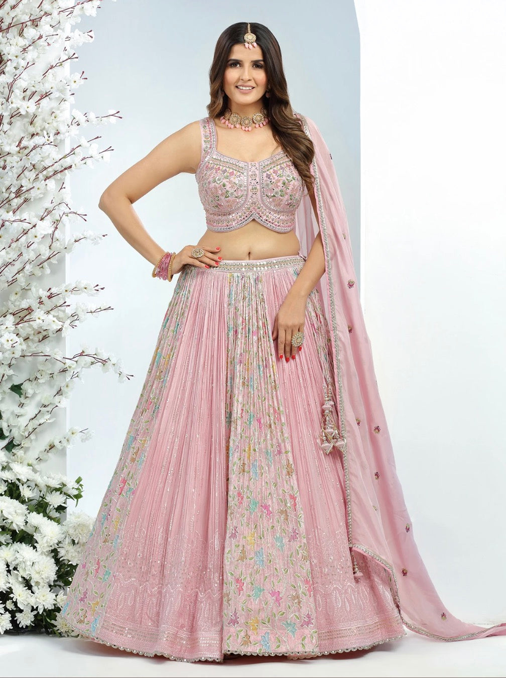 Light Pink Wedding Wear Lehenga Choli