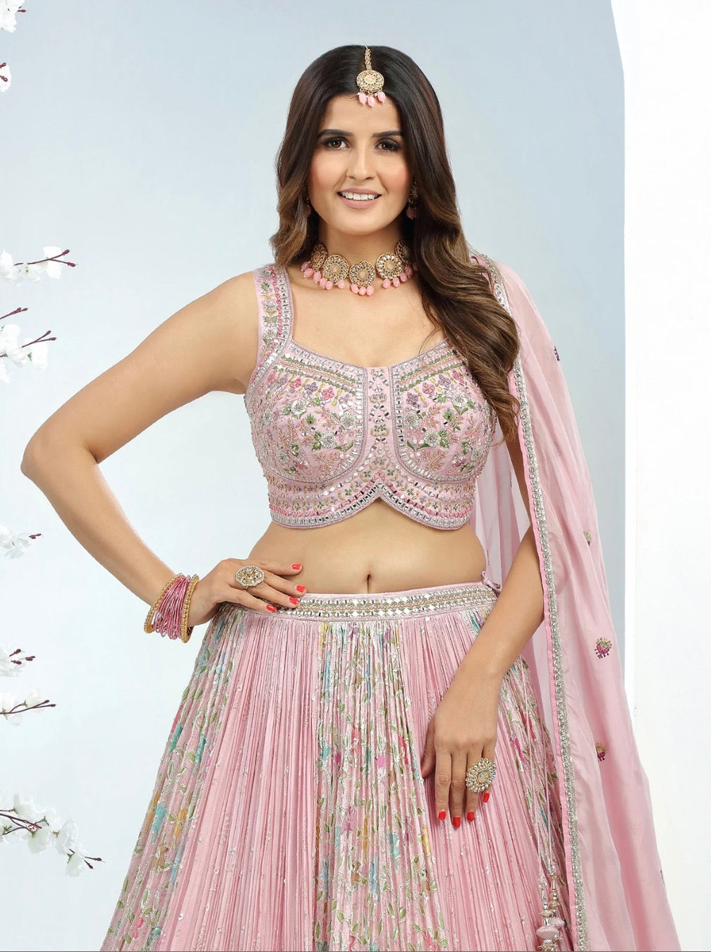 Light Pink Wedding Wear Lehenga Choli