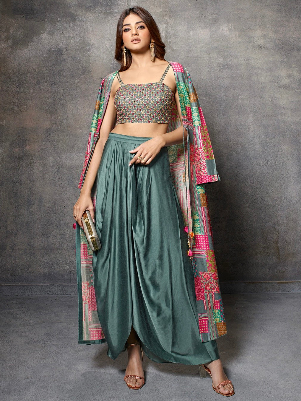 Sea Green and Multi Color Suit with Jacket