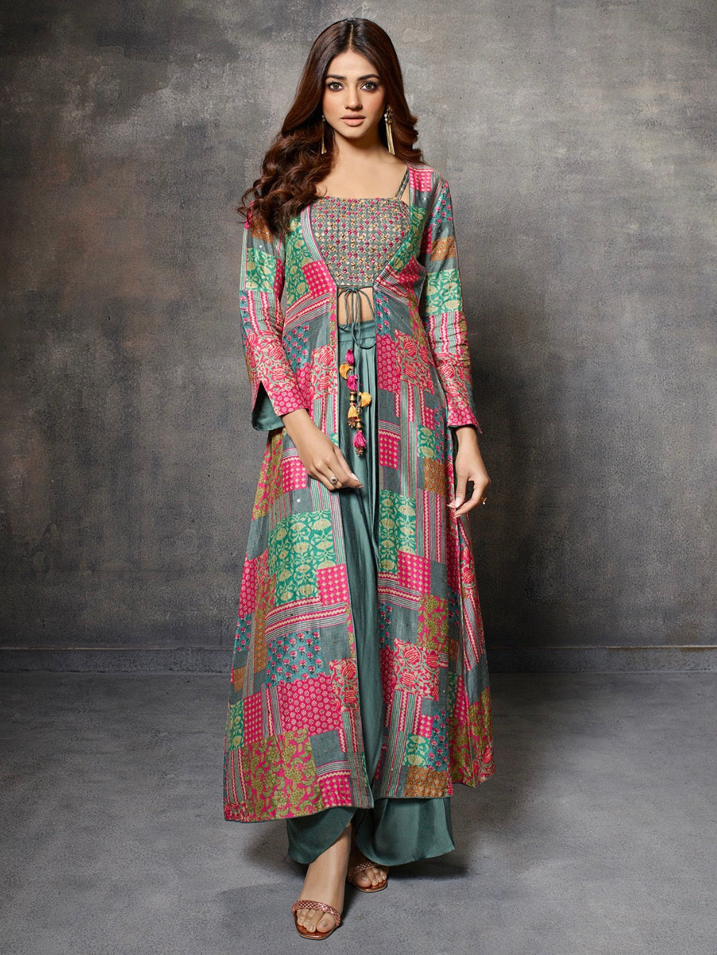 Sea Green and Multi Color Suit with Jacket