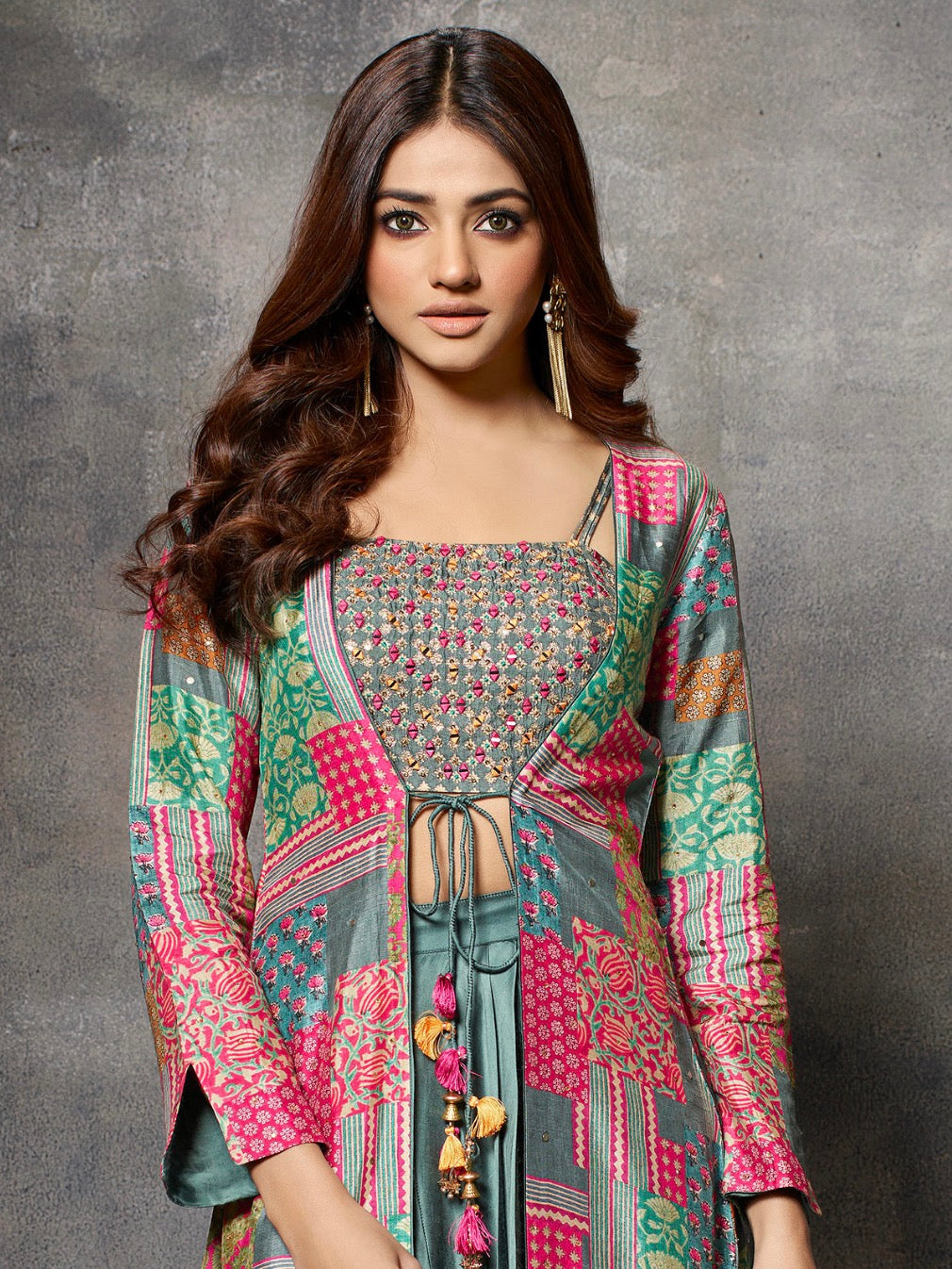 Sea Green and Multi Color Suit with Jacket