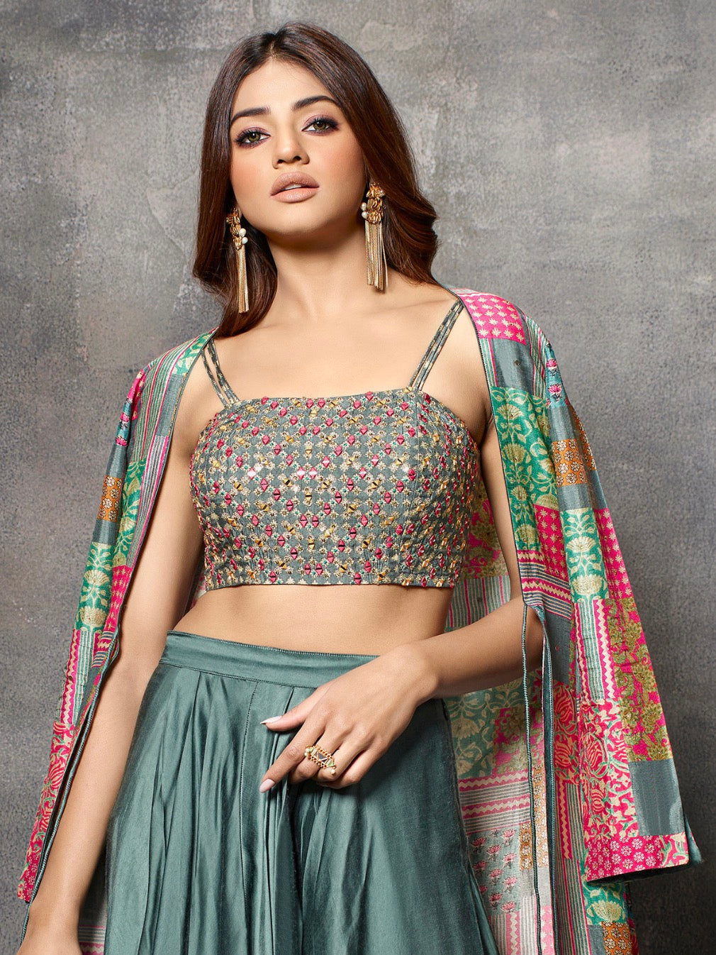 Sea Green and Multi Color Suit with Jacket