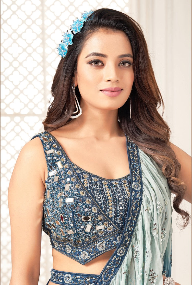 Blue Party Wear Fancy Dupatta Lehenga Choli