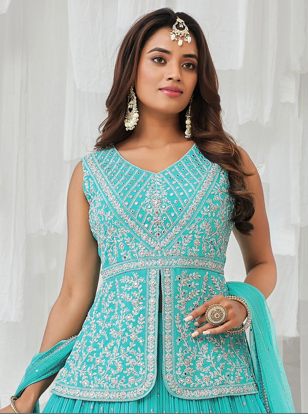 Aqua Blue party lehenga Choli