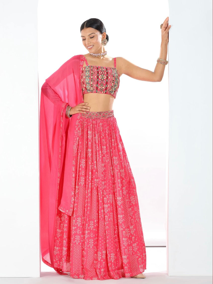 Pink Indo Western top with Lehenga