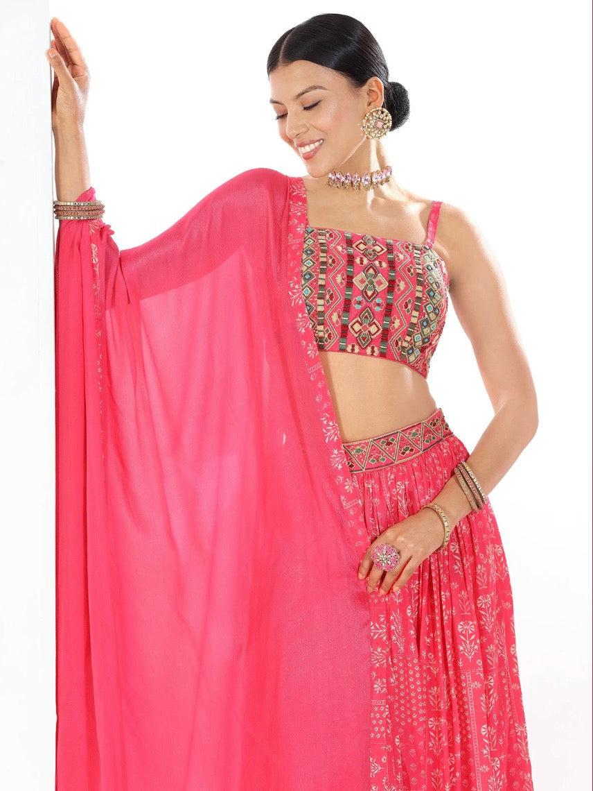 Pink Indo Western top with Lehenga