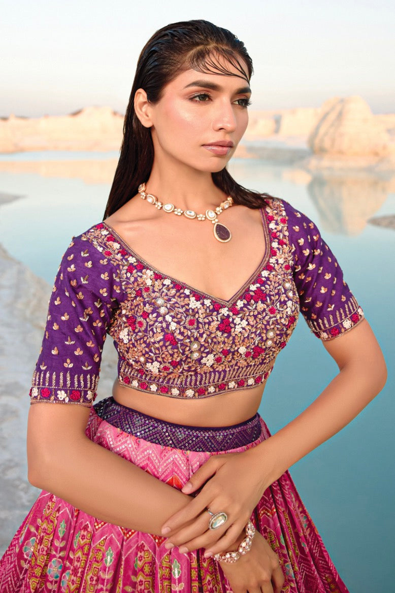 Pink and Purple Wedding Wear Lehenga Choli