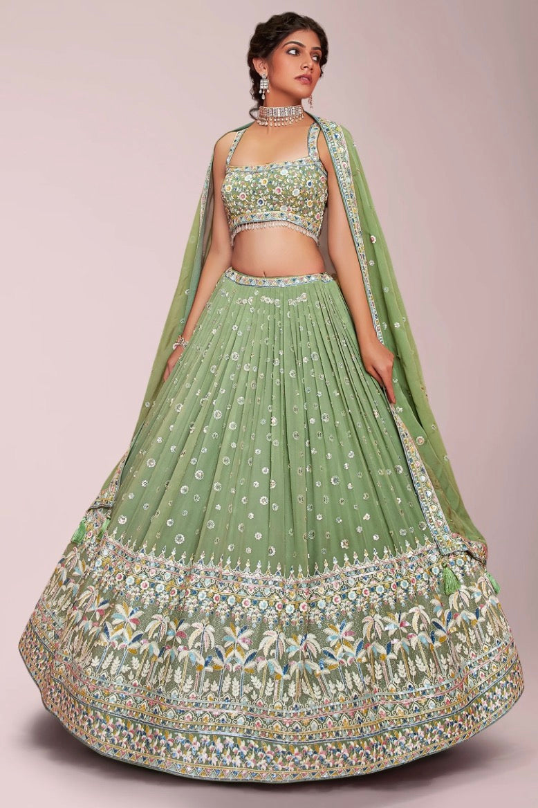 Sage Green Wedding Wear Lehenga Choli