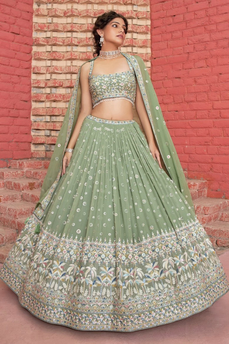 Sage Green Wedding Wear Lehenga Choli