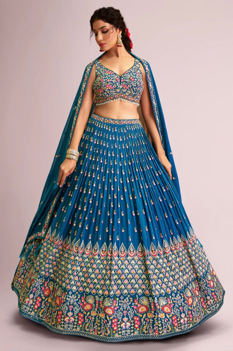 Rama Blue Wedding Wear Lehenga Choli