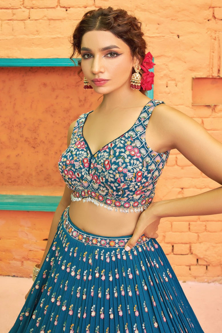 Rama Blue Wedding Wear Lehenga Choli