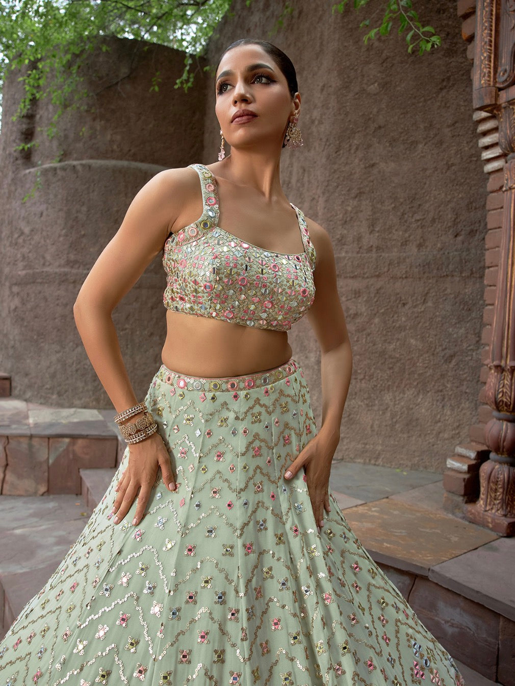 Pista Green Wedding Wear Lehenga Choli