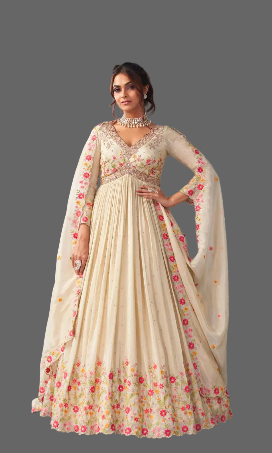 beige anarkali dress Renu Tandon Beige Anarkali
