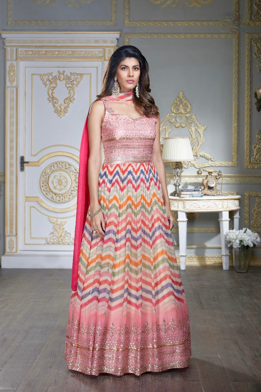 Light Pink and Multi Color Anarkali Suit