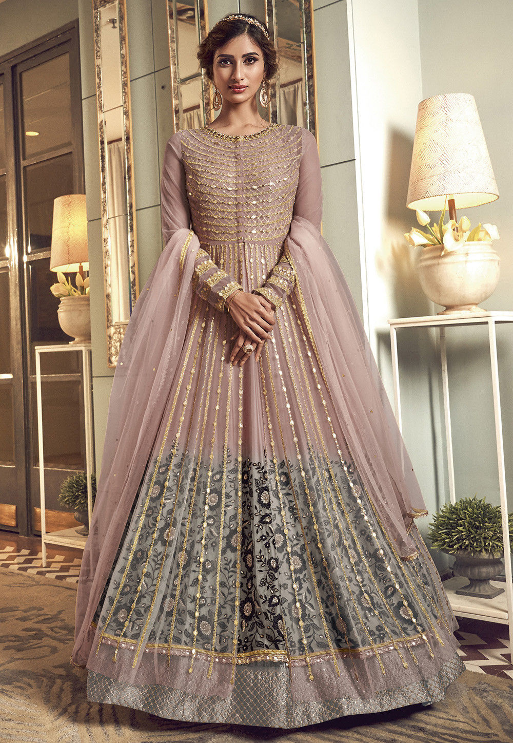 Peach Party Wear Heavy Anarkali Suit