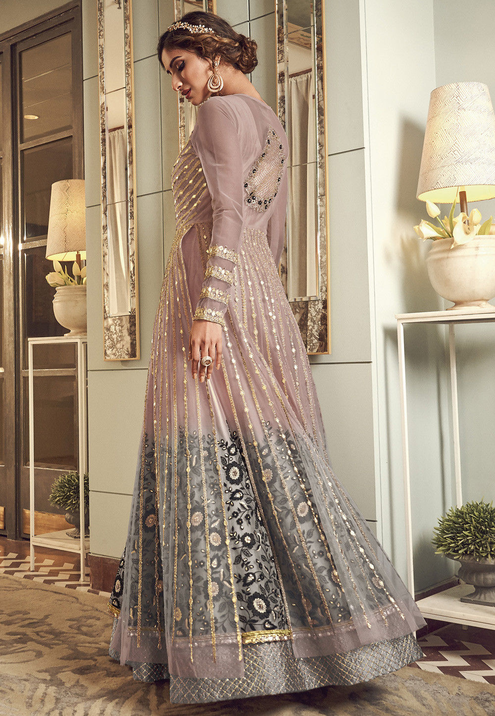 Peach Party Wear Heavy Anarkali Suit