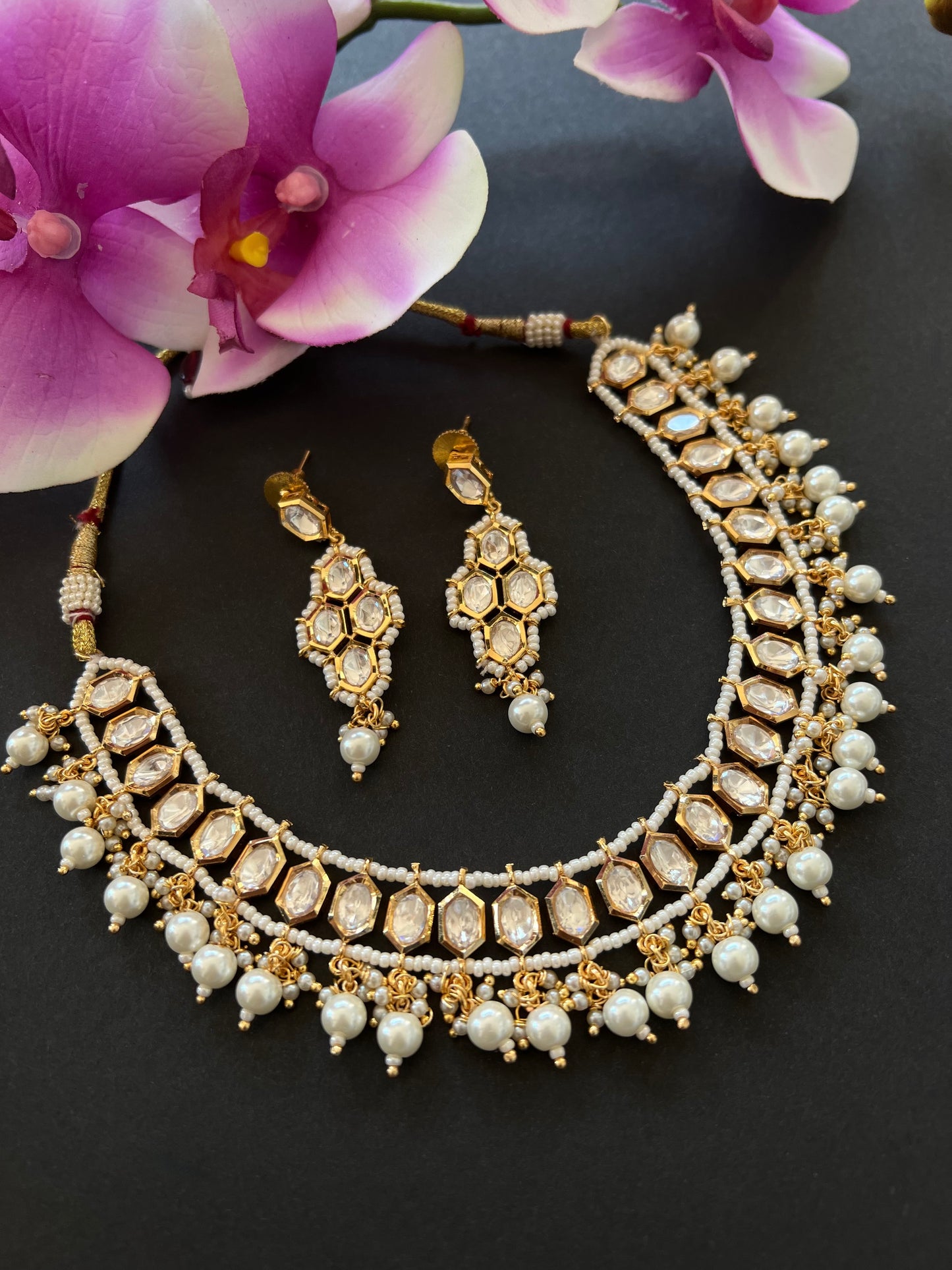 Gold Polish Kundan White Necklace