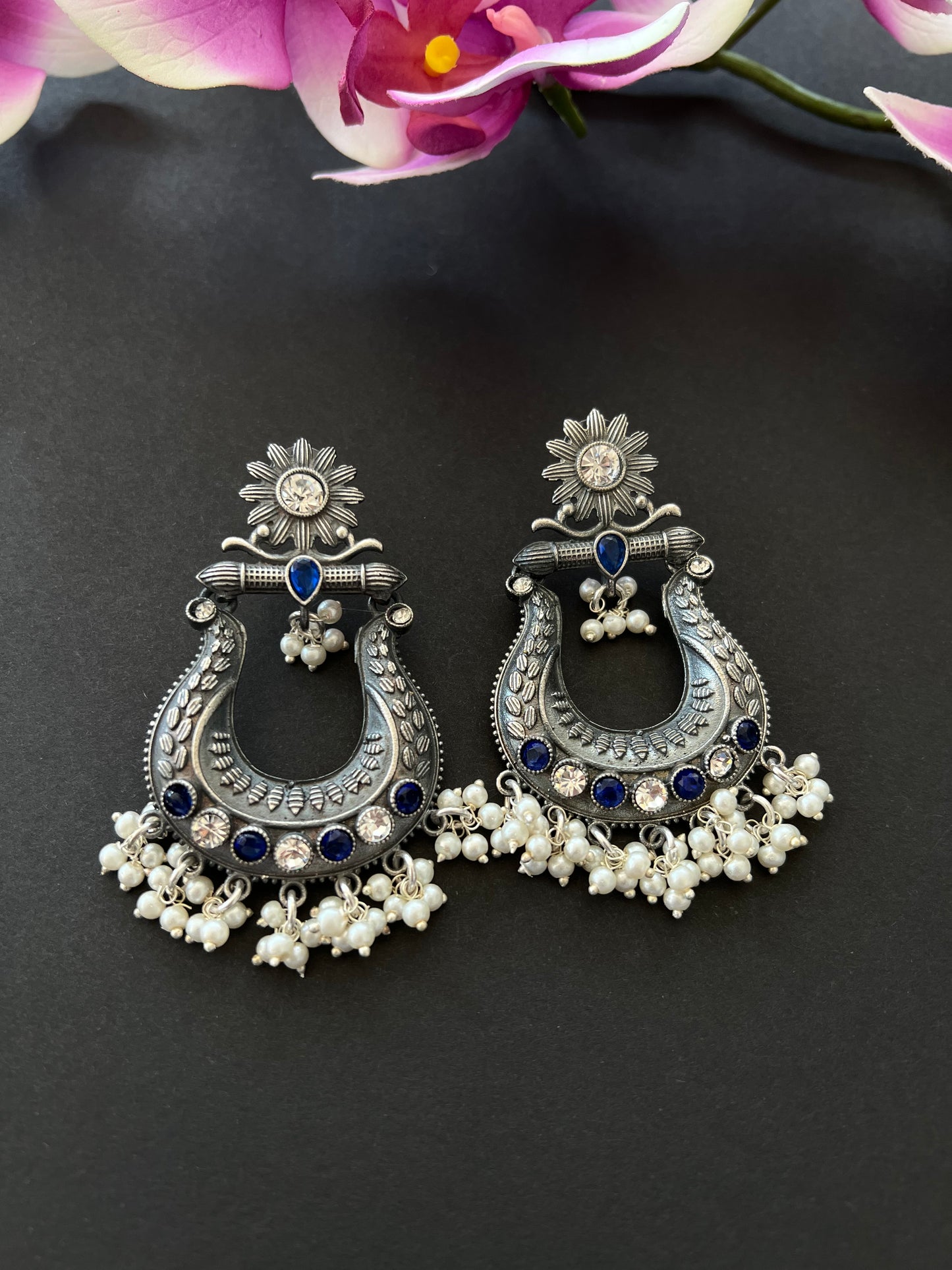 Blue German Silver Earrings
