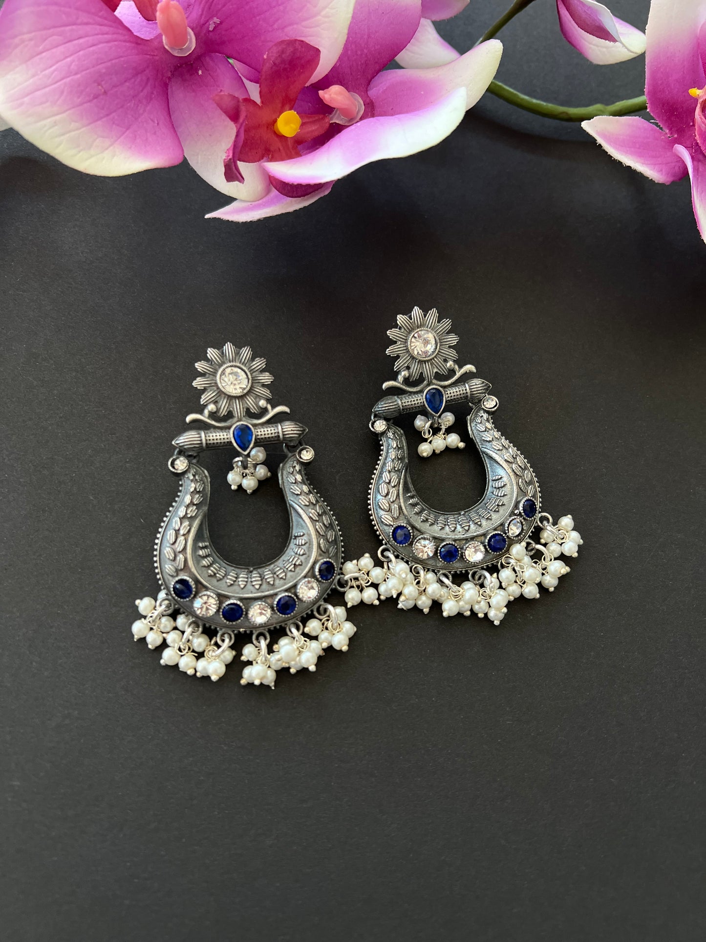 Blue German Silver Earrings