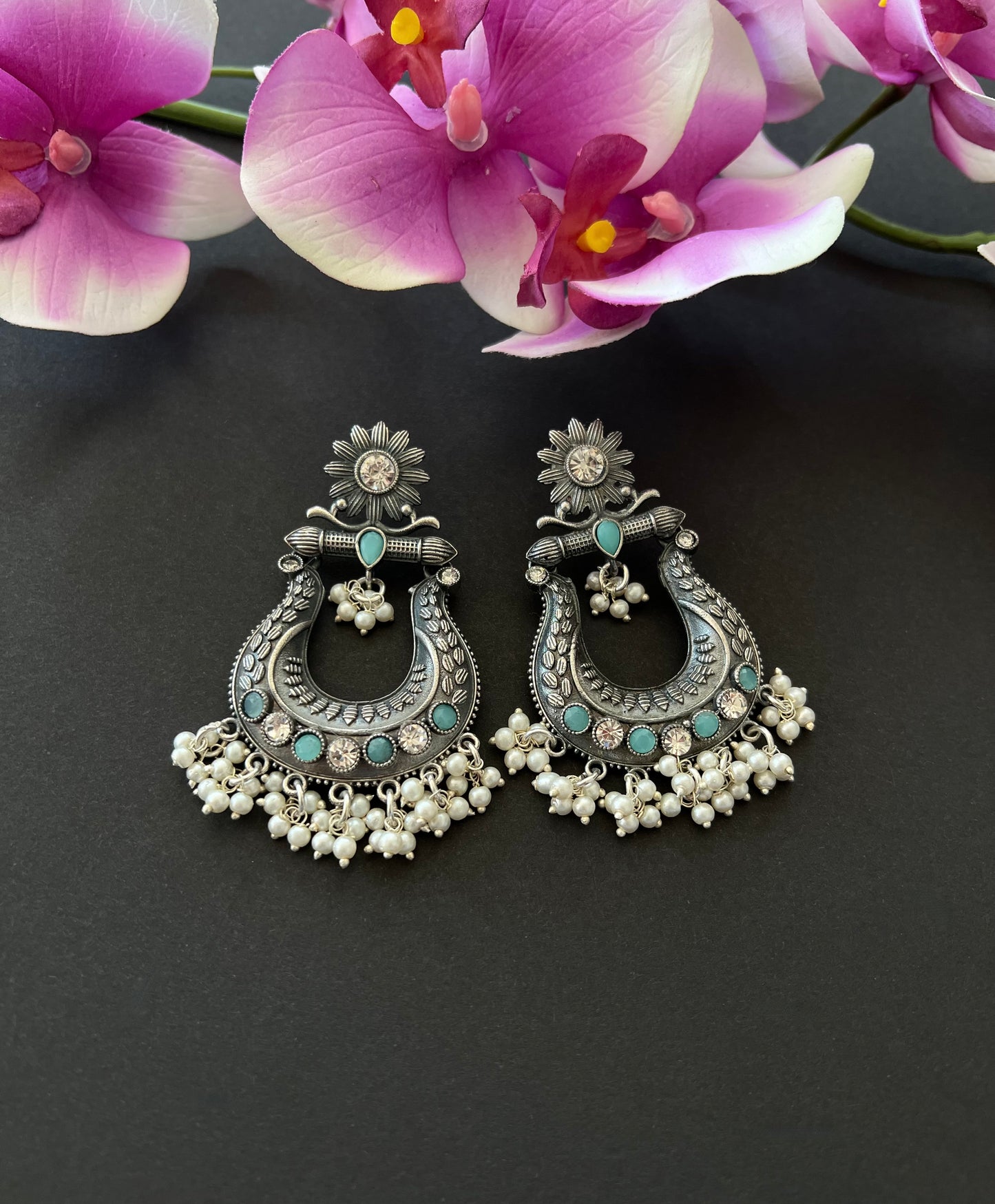 Mint Blue German Silver Earrings