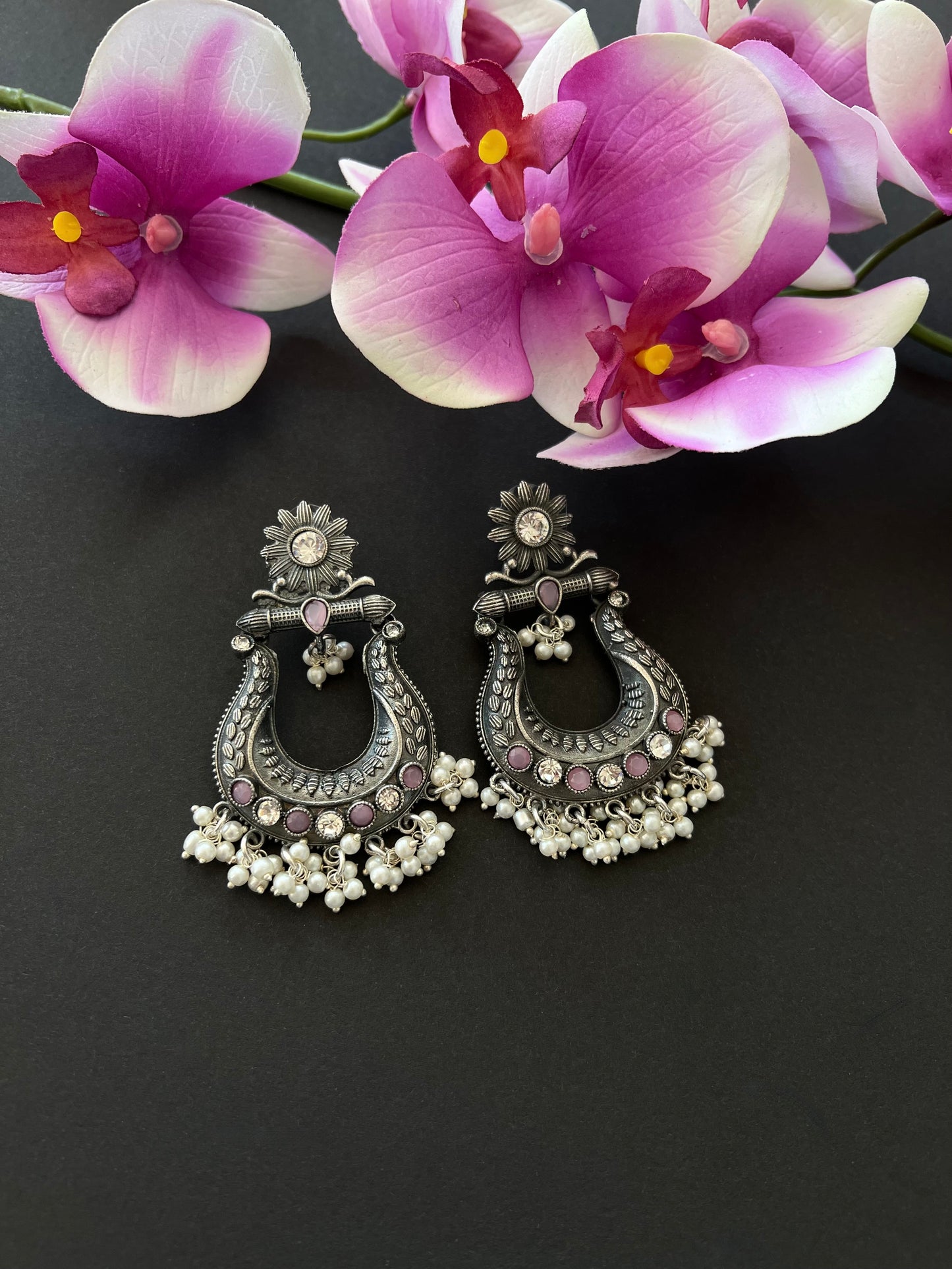 Pink German Silver Earrings
