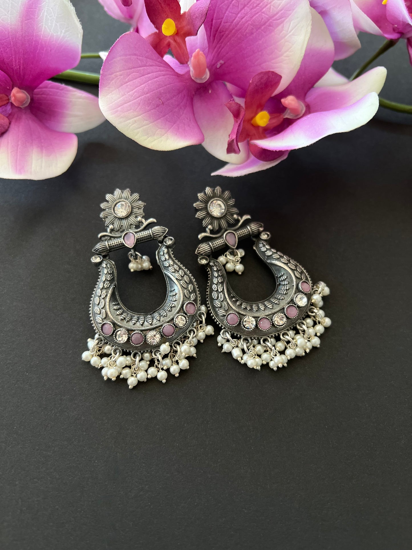 Pink German Silver Earrings