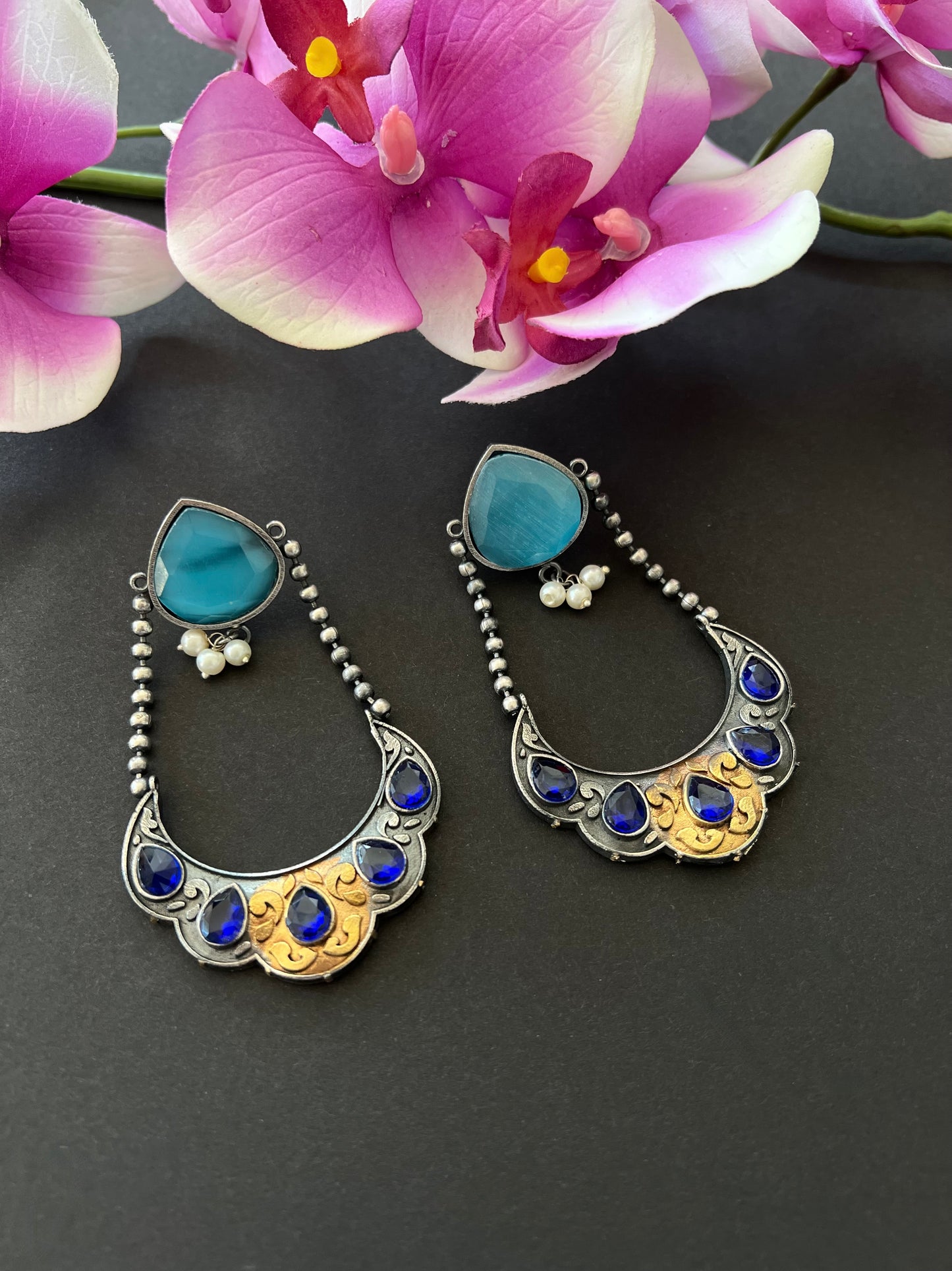 Blue German Silver Earrings