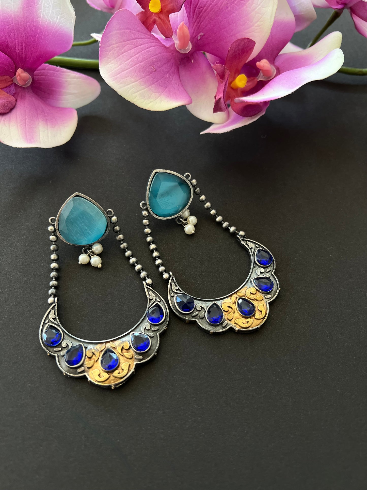 Blue German Silver Earrings