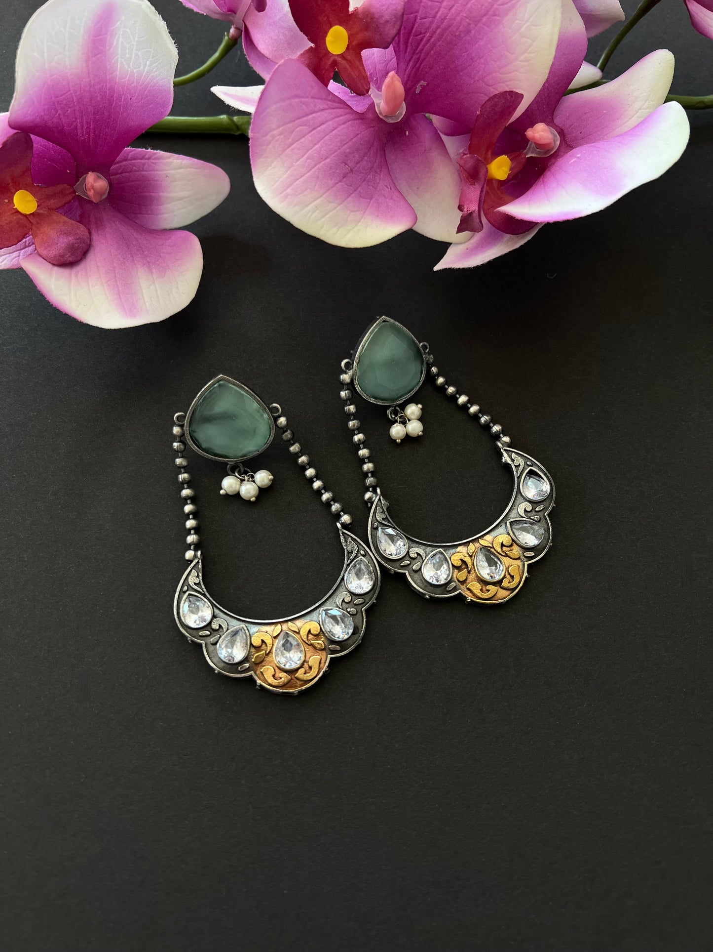 Light Green German Silver Earrings