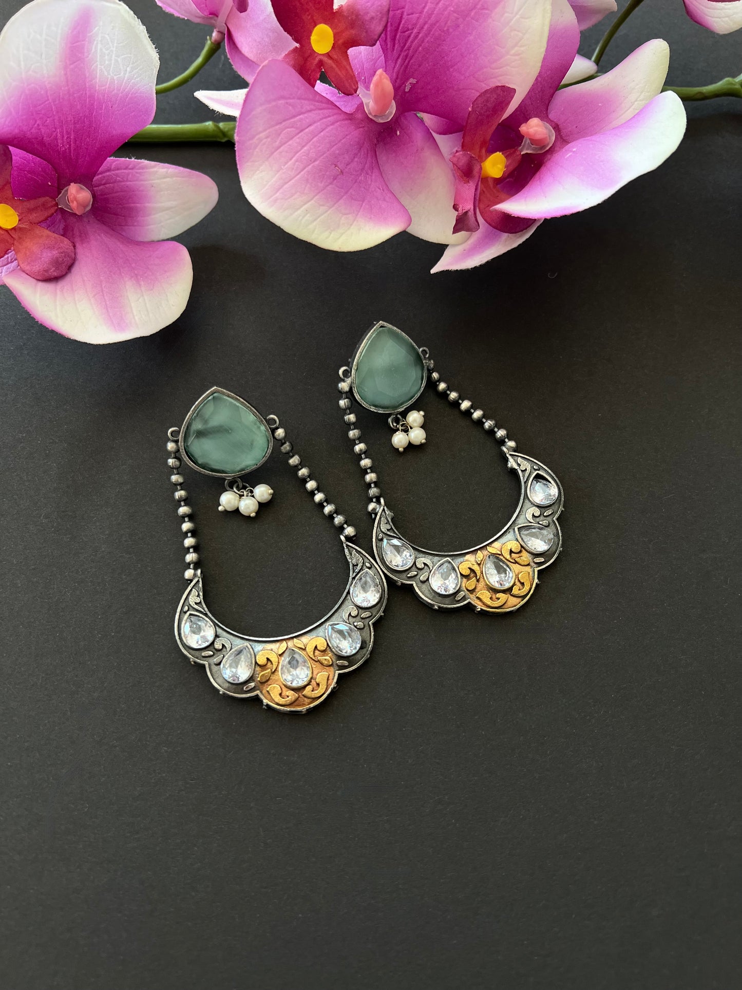 Light Green German Silver Earrings