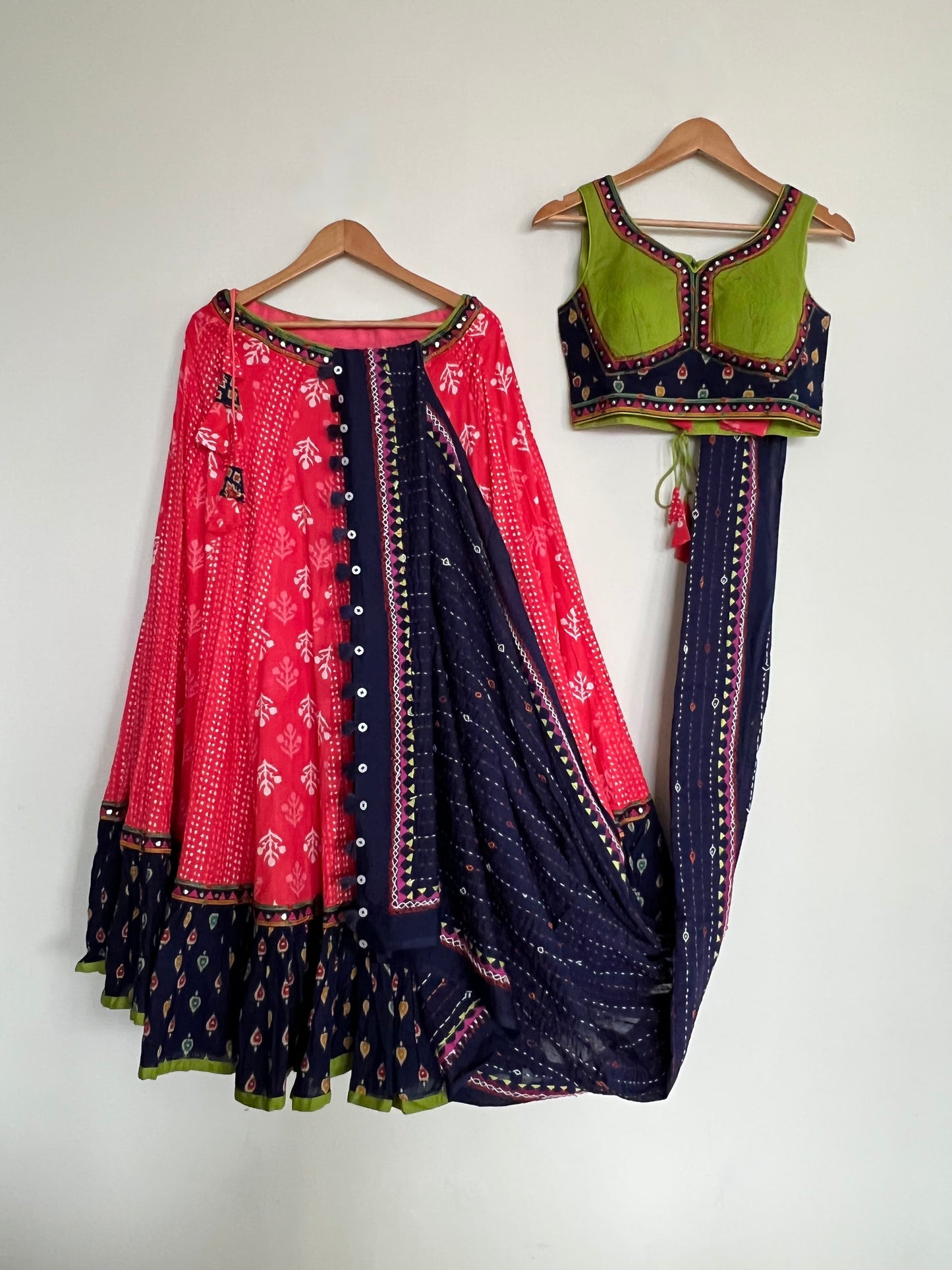 Dark Peach and Green Chaniya Choli