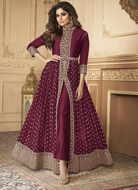 Wine Sequin Wedding Wear Anarkali Suit