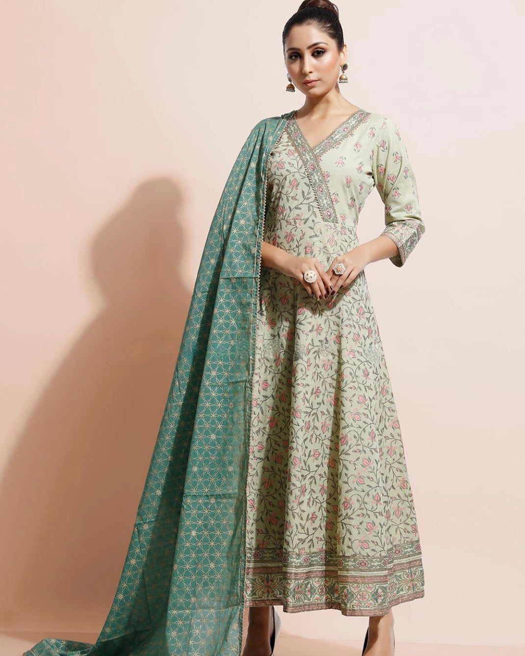Elegant Green Long Gown Kurti