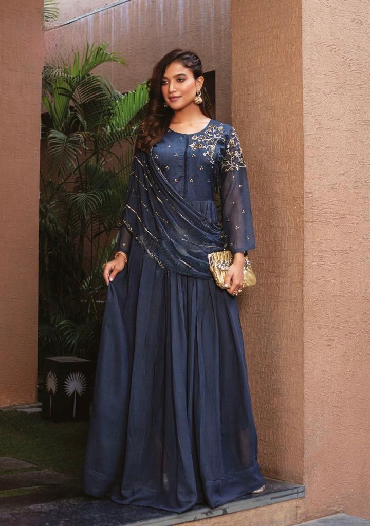 Navy Blue Indo-Western Suit Desi Diva Fashion Navy Blue Indo-Western Suit Desi Diva Fashion