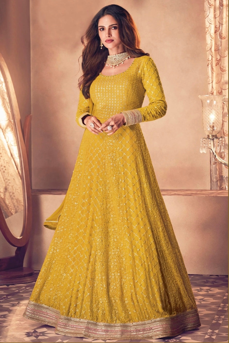 Mustard Yellow Anarkali Suit – Desi Diva Fashion