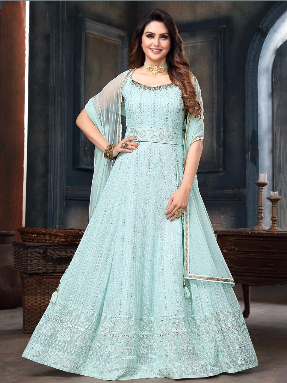 Aqua Blue Anarkali Suit