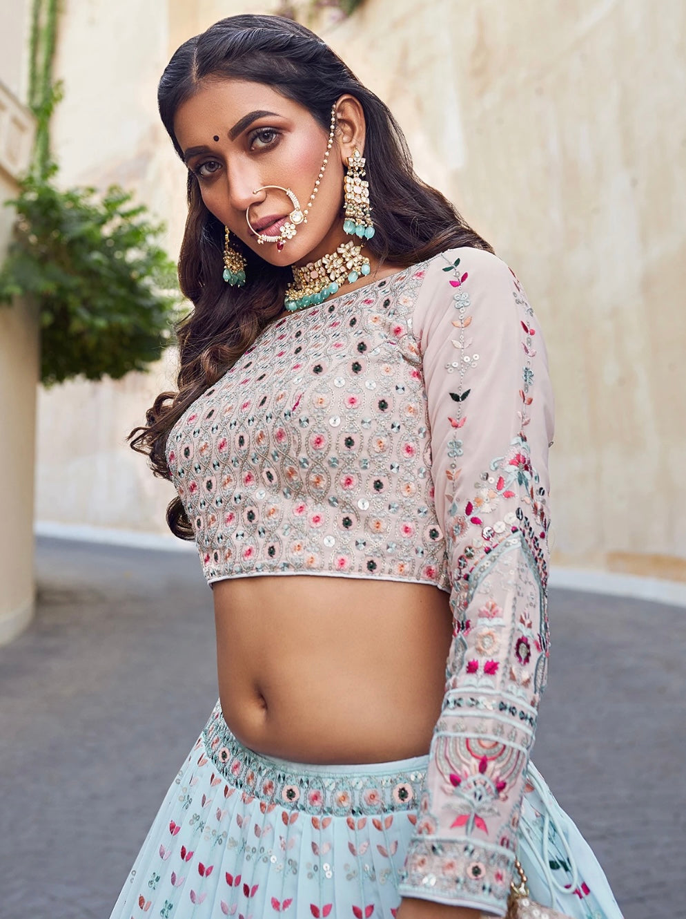 Sky Blue Wedding Wear Lehenga Choli