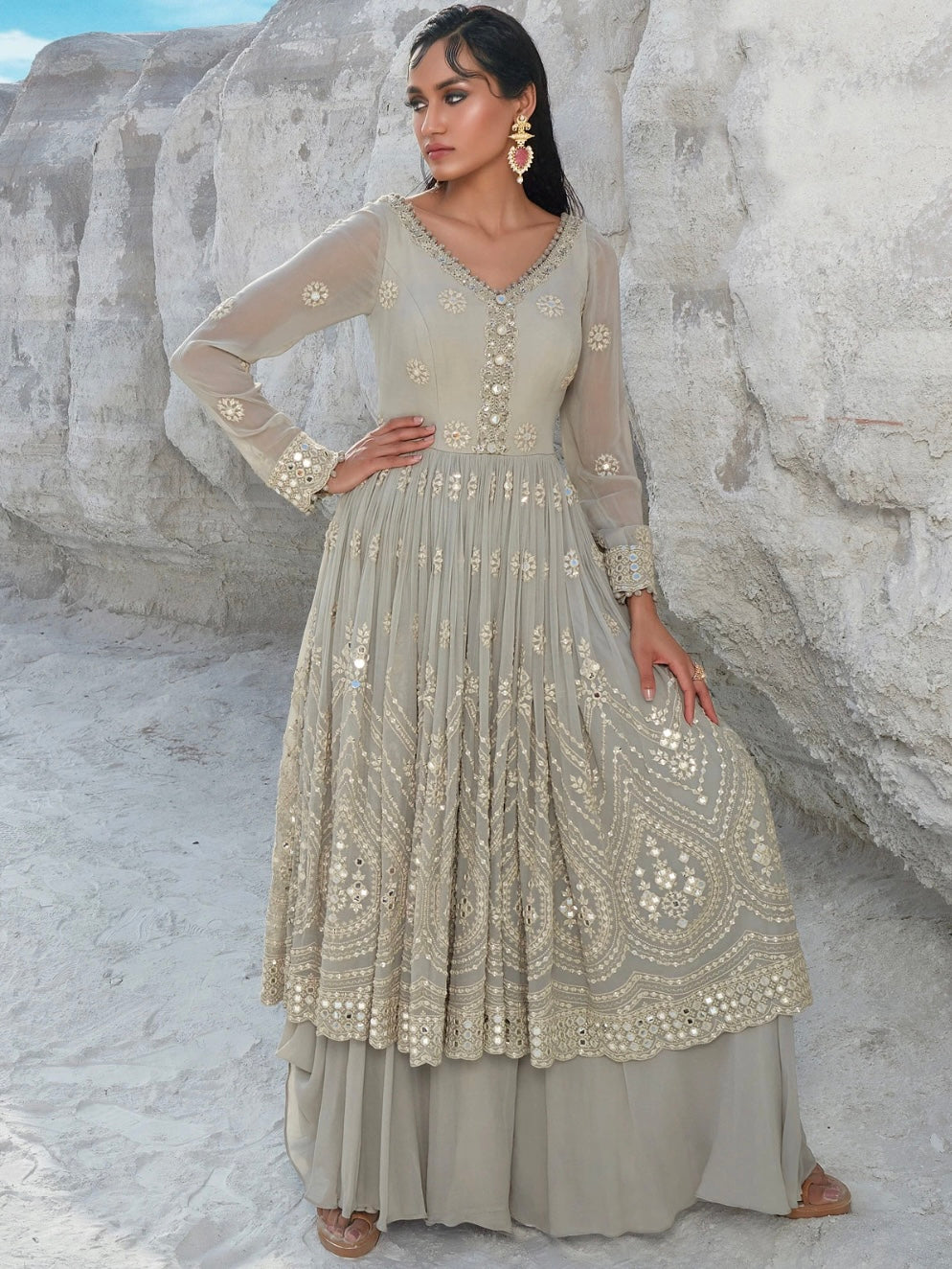 Light Grey Palazzo Anarkali Suit