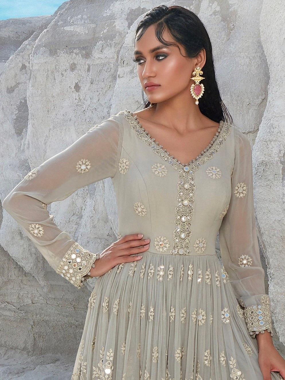 Light Grey Palazzo Anarkali Suit