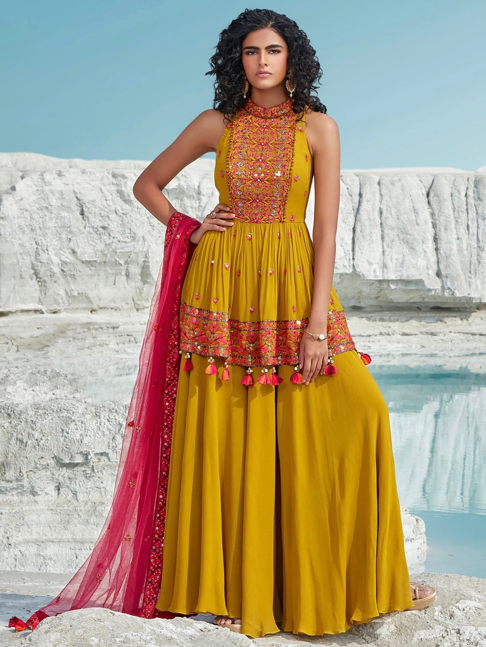 Mustard Yellow Palazzo Suit