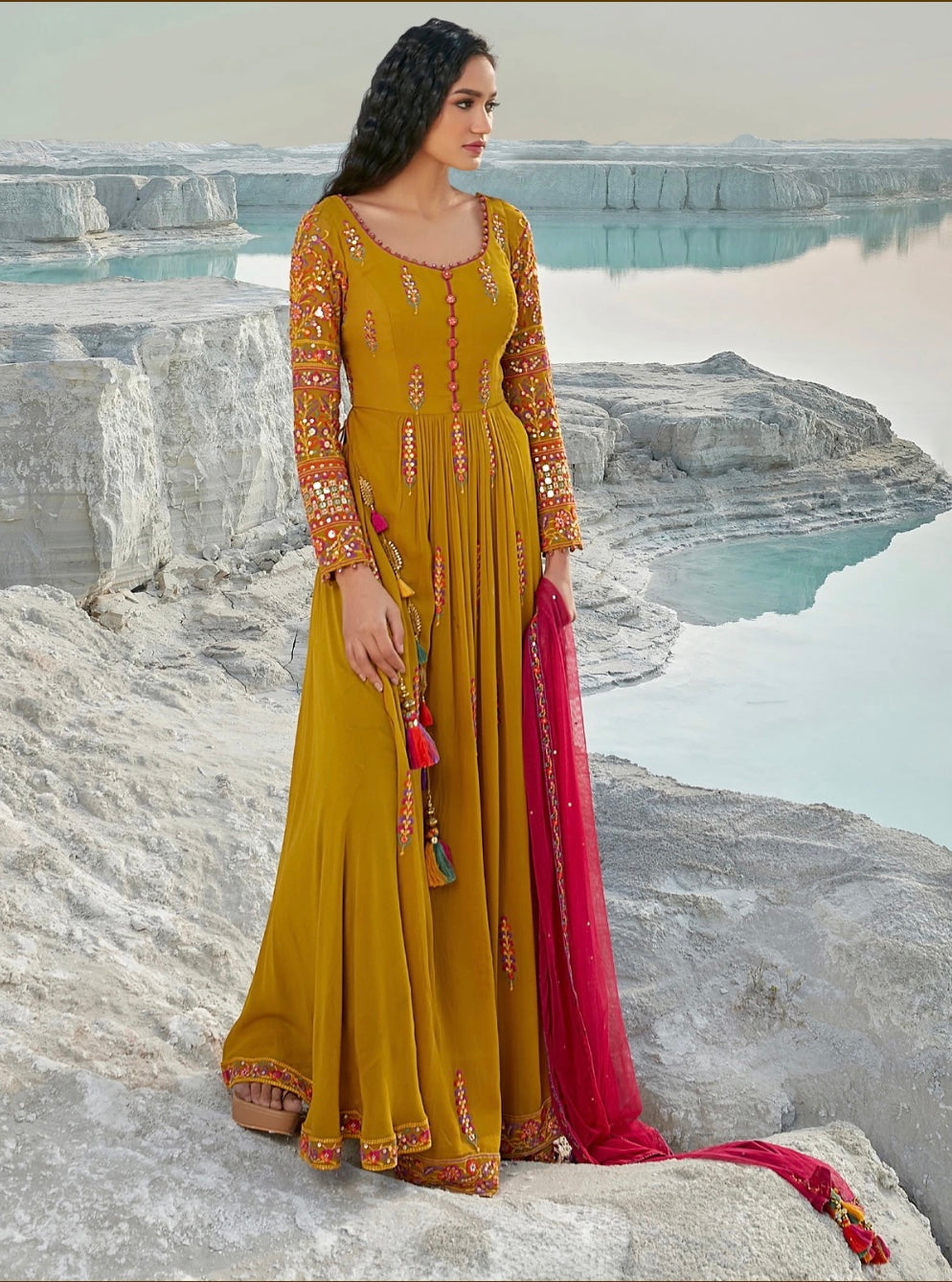 Mustard Yellow Palazzo Anarkali Suit