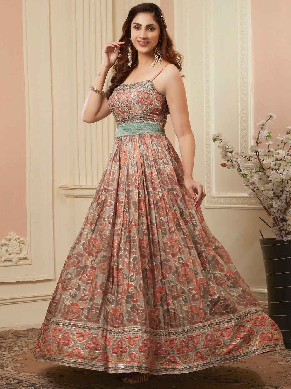 Beige Party Wear Gown Desi Diva Fashion Beige Party Wear Gown Desi Diva Fashion